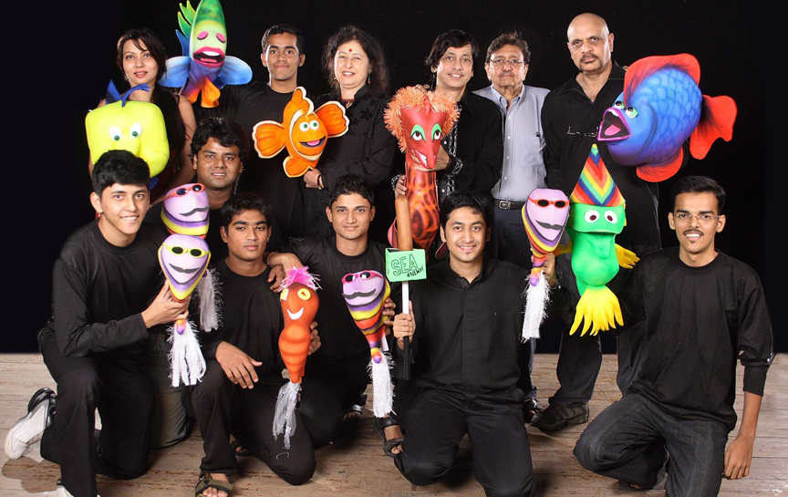 Ventriloquist and Puppeteer Ramdas Padhye with his team of Puppeteers