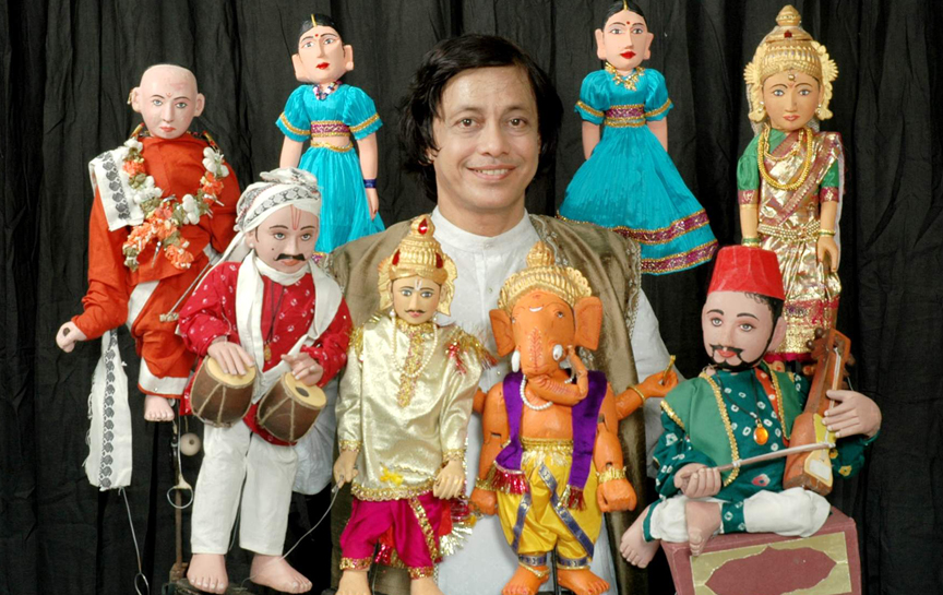 Puppeteer Ramdas Padhye with Indian Traditional Puppets of Dramatist Vishnudas Bhave