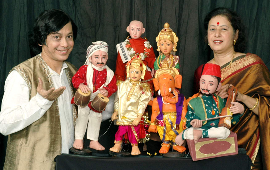 Puppeteers Ramdas Padhye & Aparna Padhye with Indian Traditional Puppets of Dramatist Vishnudas Bhave
